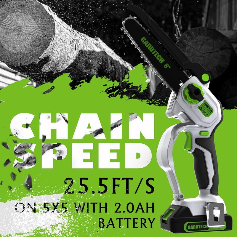 GARDTEC Mini Chainsaw Cordless 6 Inch - Portable Electric Chainsaw Cordless Battery Powered, Handheld Small Chain Saw with 2-side Security Lock [Southpaws Friendly] for Wood Cutting, Pruning Branches - Image 3